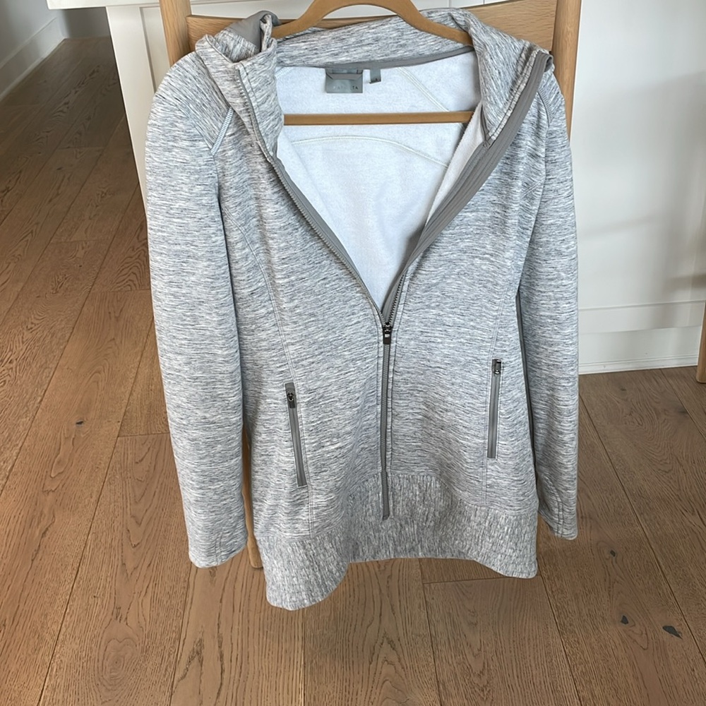 Athleta Gray Hooded Zip-Up Jacket